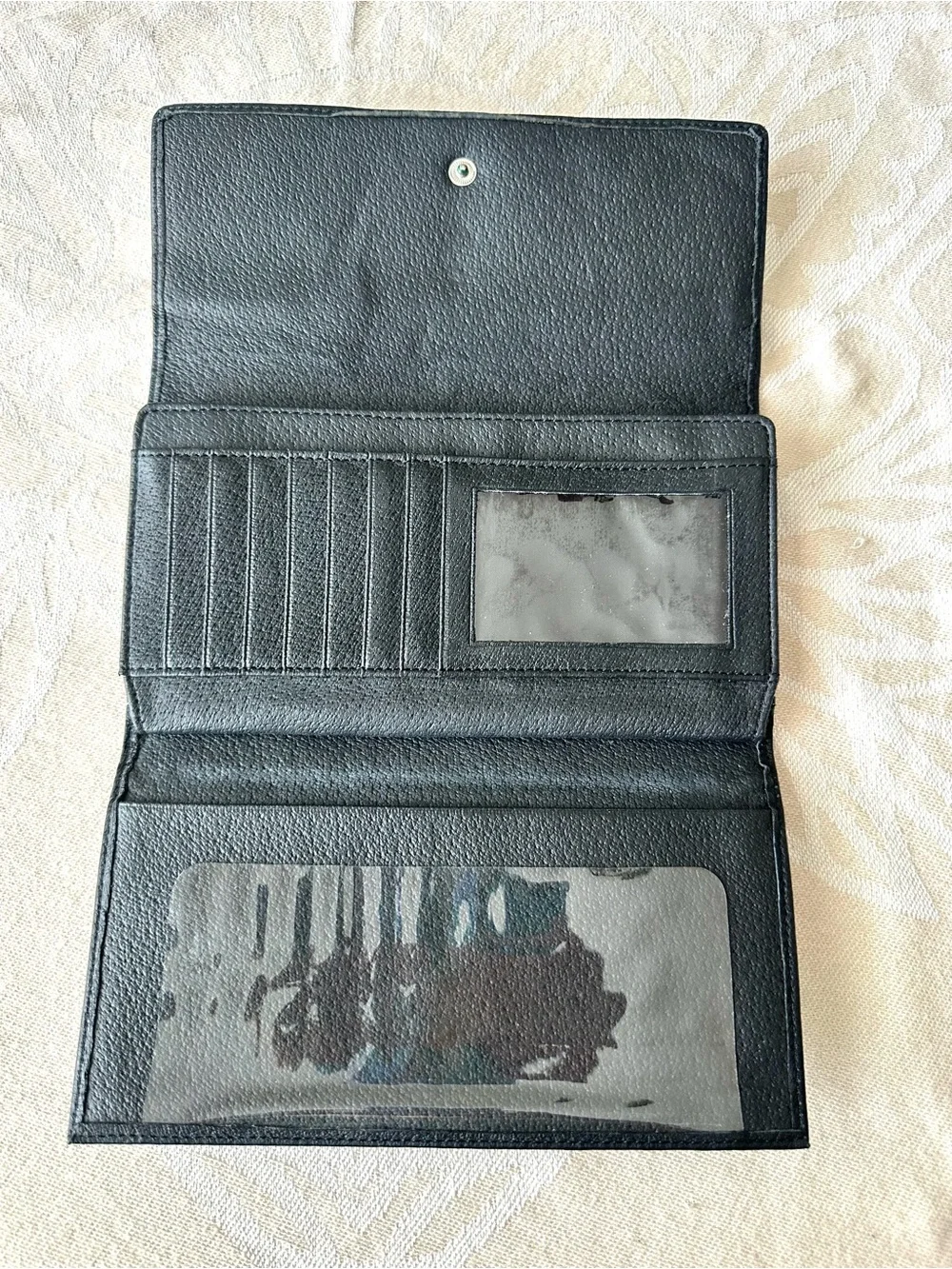 Genuine Leather Black Checkbook Wallet Organizer Snap Closure
